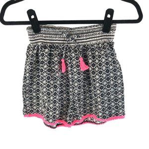 Japna Girls Shorts Pom Trim Geometric Black White Pink 10